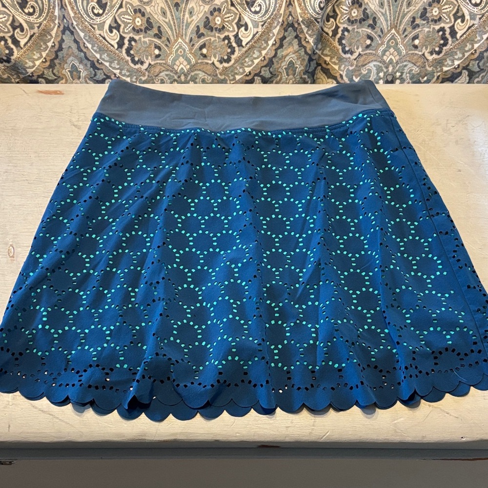 Title Nine Navy Blue Eyelet Scallop Hem Skater Skirt
